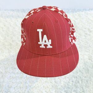 New Era 59Fifty Cap Los Angeles Dodgers Red Striped Checkered Hat  Size 7.25